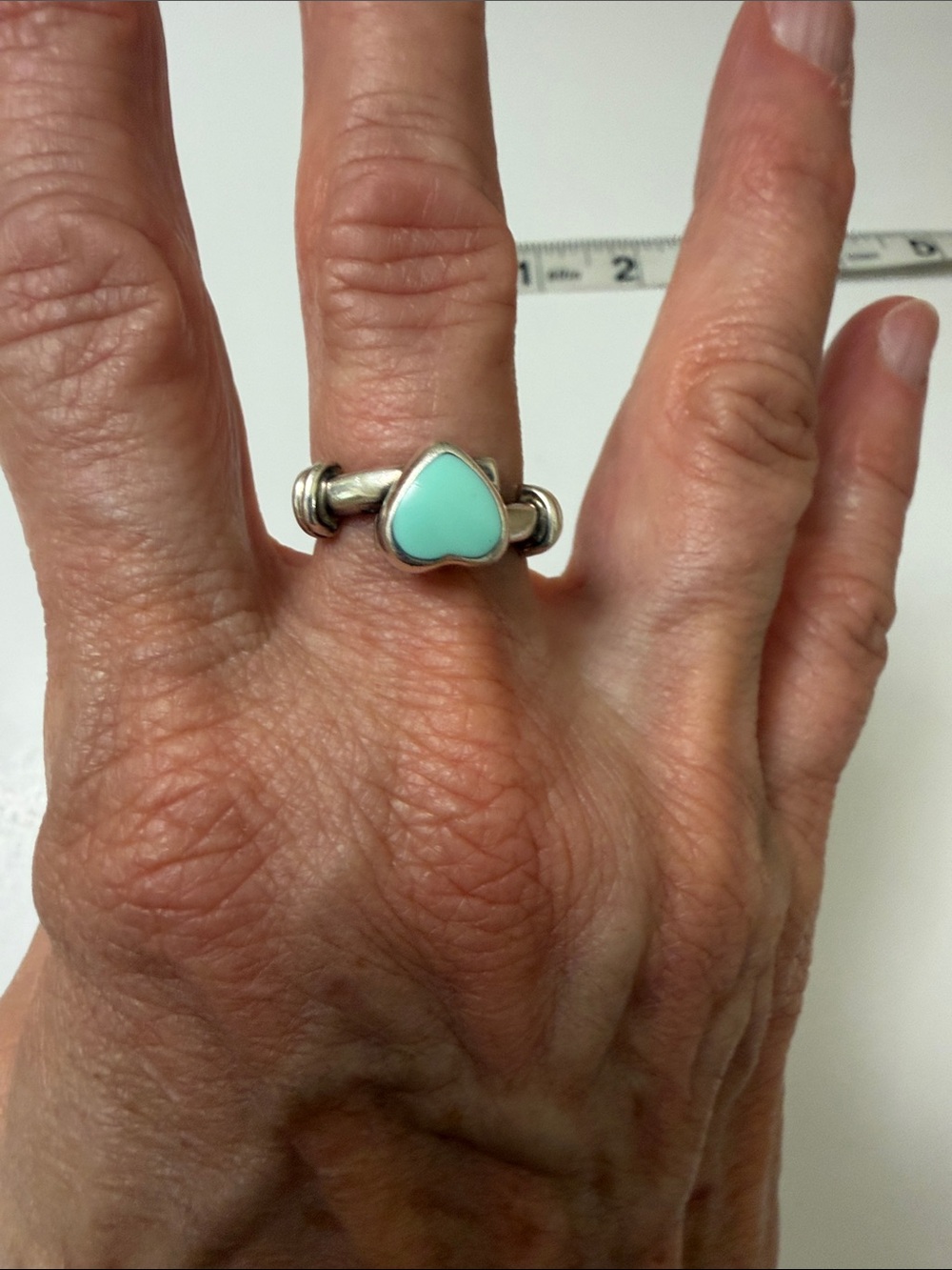 Sterling Silver Heart Ring with Aqua Blue Inlay